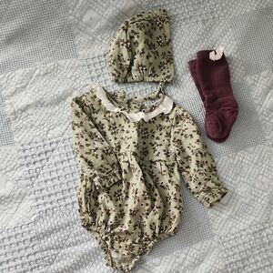 Nicole Miller Olive Floral Bodysuit Set